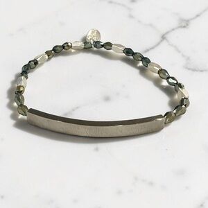 Plunder Neutral Beaded Stretch Bracelet Silver Bar |Minimalist Stackable Jewelry